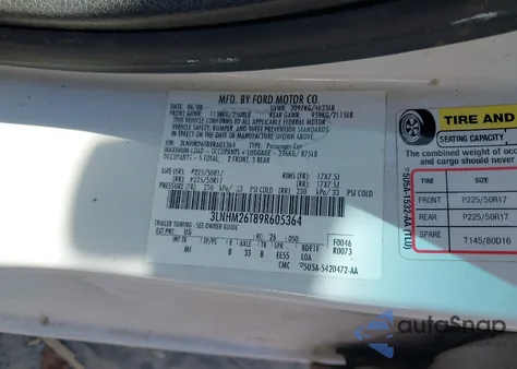 2009 Lincoln Mkz из США, поврежденный, VIN 3LNHM26T89R605364